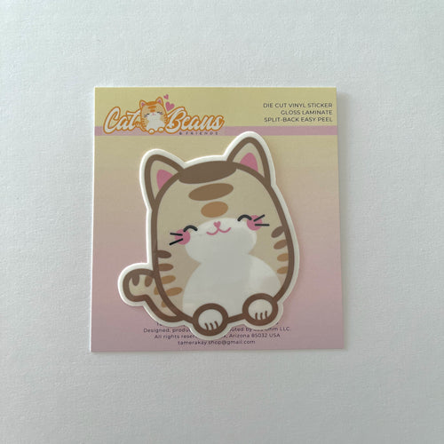 "Tiger Tabby - Chonk" Cat Beans Die-Cut Vinyl Sticker